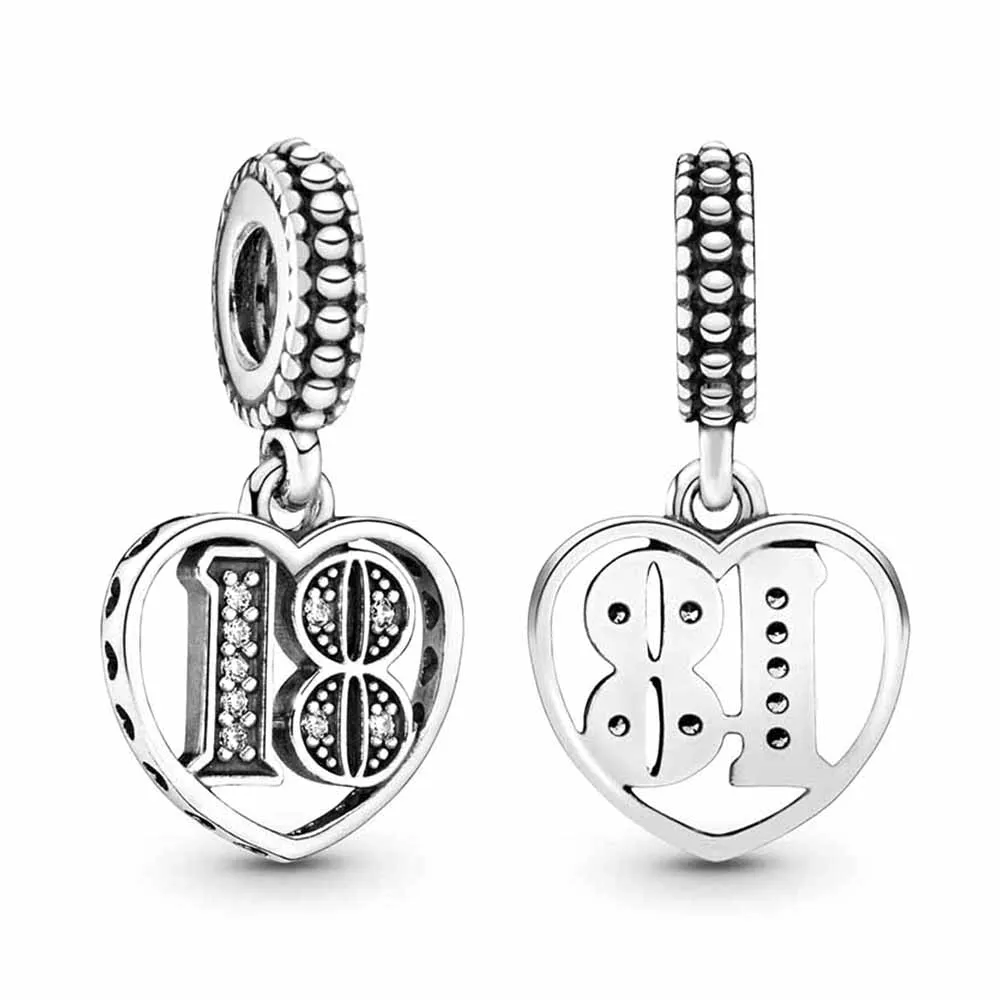 Pandora 925 Silver Dangle Charm pour femme, bracelet bricolage, 16e, 21e, 30e, 40e, 50e, 60e convocation, cadeau de fête d'anniversaire