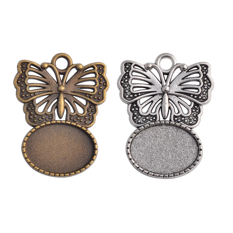 

10pcs 13x18mm Inner Size Antique Silver Plated butterfly Cameo Cabochon Base Setting Charms Pendant necklace findings 10pcs 13x