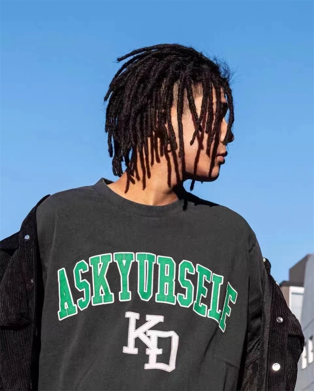 

Summer new askyurself x KD tee co branded alphabet print washed used short sleeve loose casual high street rock hip-hop T-shirt