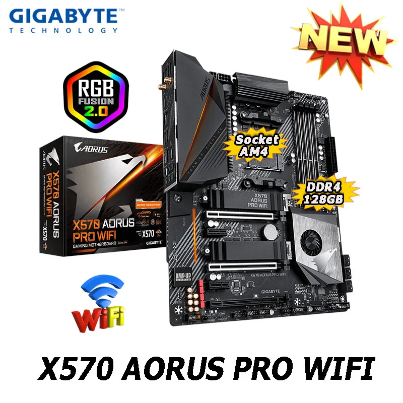 Материнская плата Gigabyte Socket AM4 X570 AORUS PRO WIFI AMD Ryzen PCI-E 4.0 DDR4 128 ГБ Поддержка Bluetooth 5.0 ATX NEW