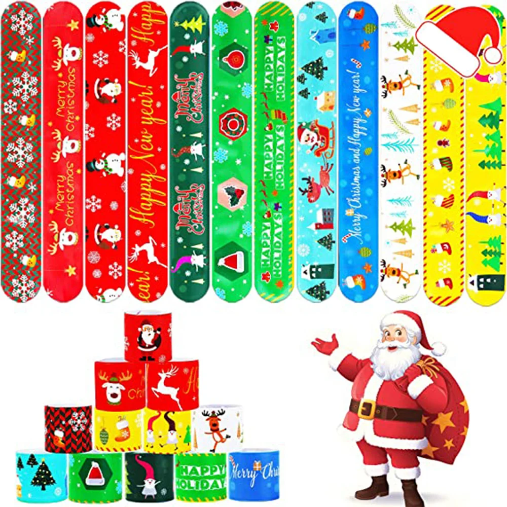 

24pcs/set Christmas Slap Bracelets Decorations Xmas Party Favors Supplies Kids Gifts Classroom Prize