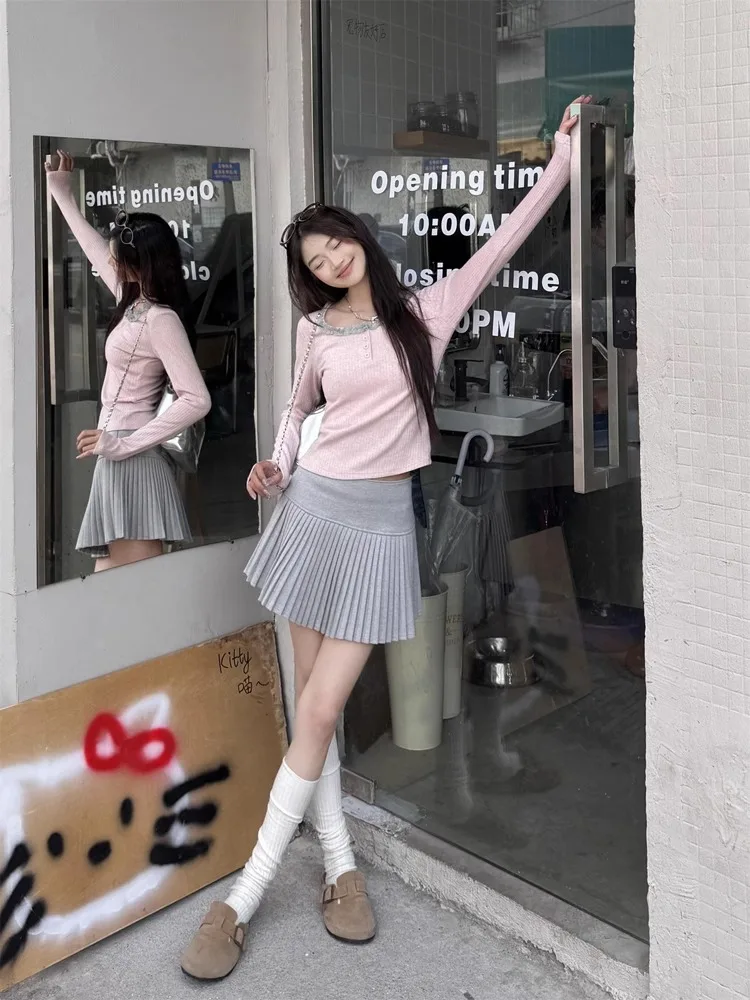 Нежный мягкий розовый кружевной свитер женский новый осенне-зимний