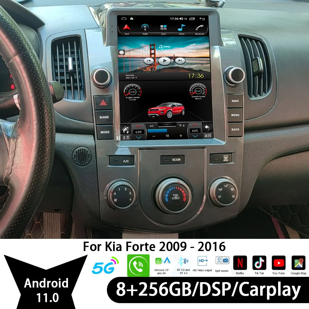 

For Kia Forte 2009 2010 2011 2012 2013 2014-2016 Car Bluetooth Radio Wireless Carplay 2Din Android 11 Video Players DVD 8G+256GB