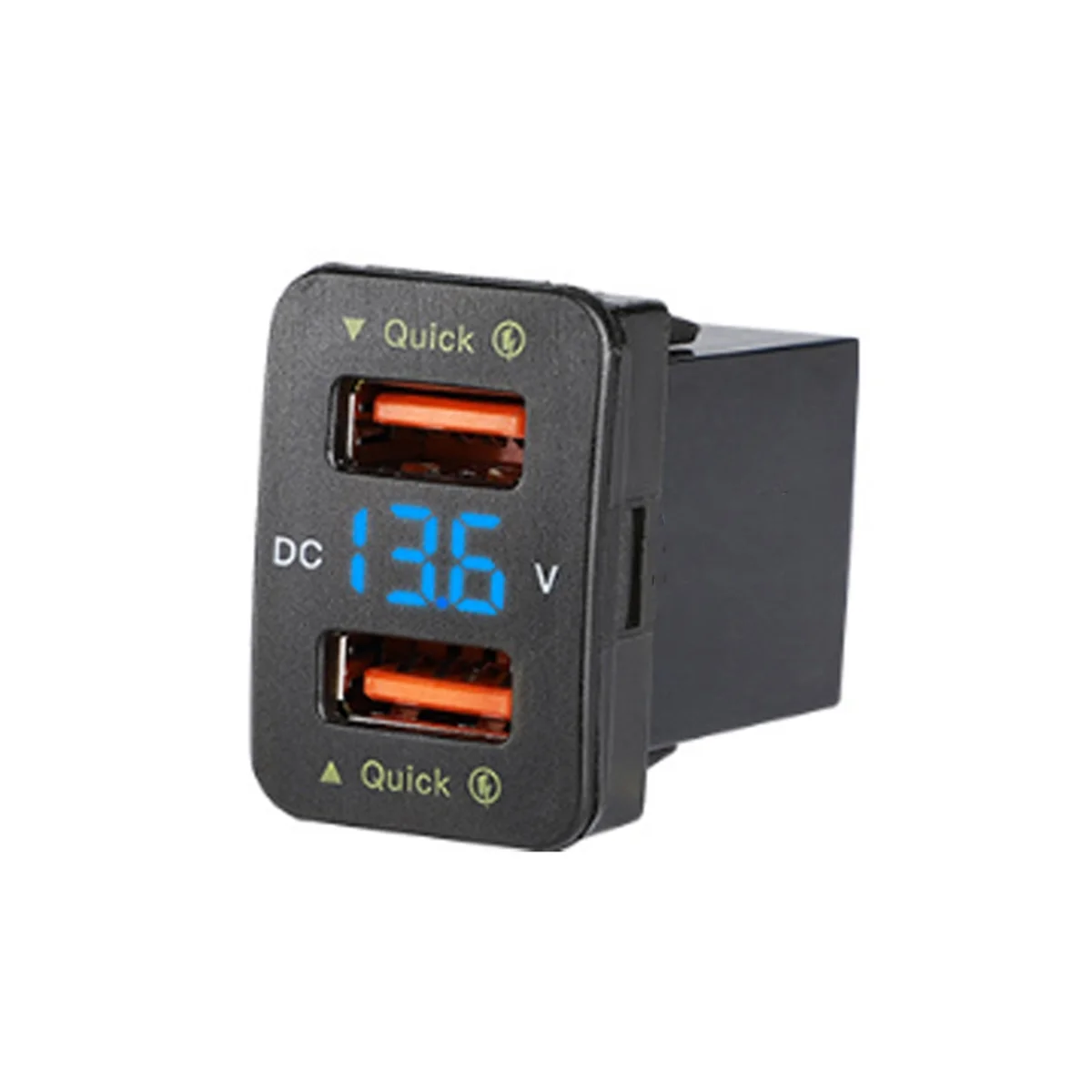 

QC3.0 автомобильное зарядное устройство с двумя USB-портами, фотосессия, размер: 33x23 мм, 12/24 В