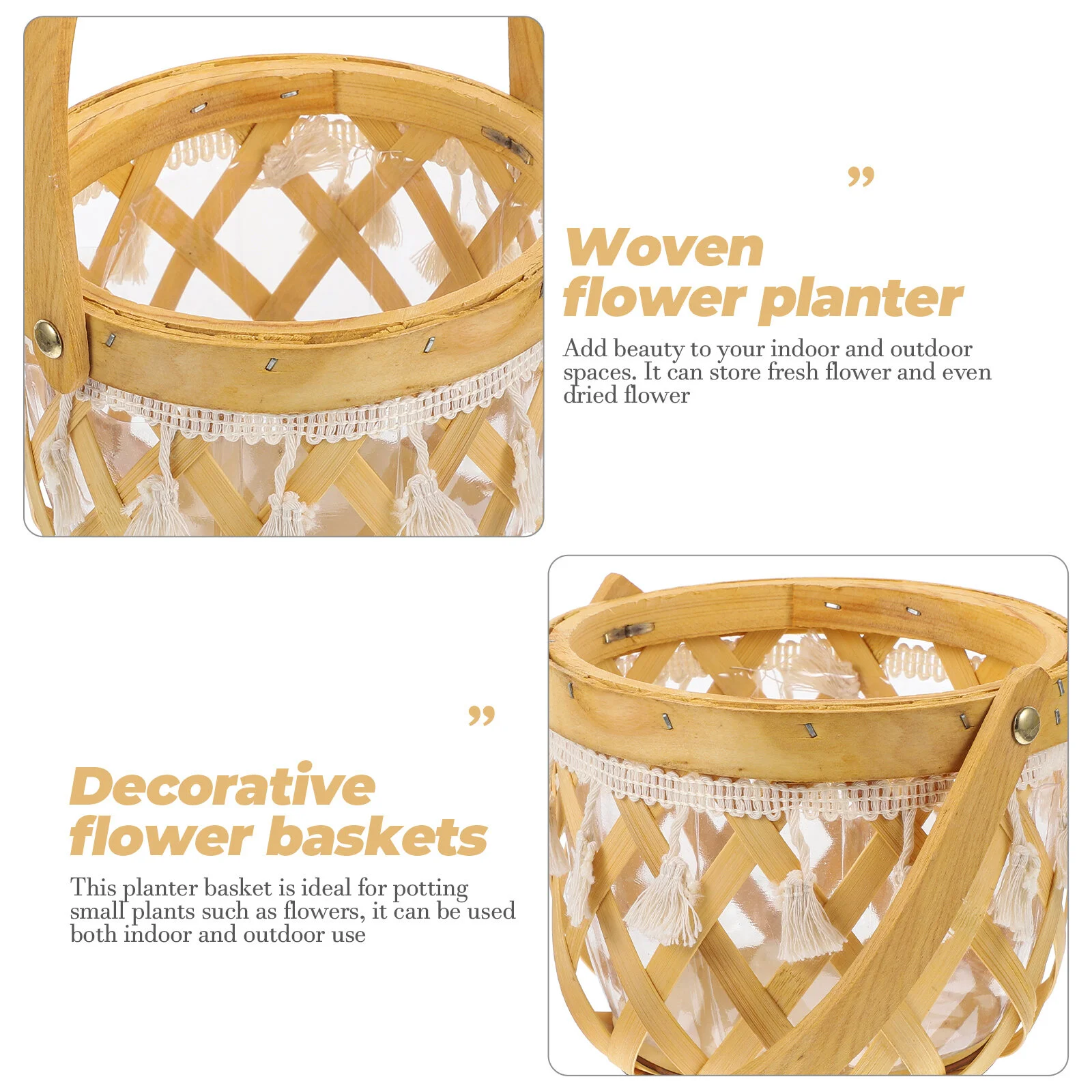 

Decorative Basket Flower Baskets Planter Woven Design Flowerpot Wood Storage Organizing Pots Indoor Astetic Room