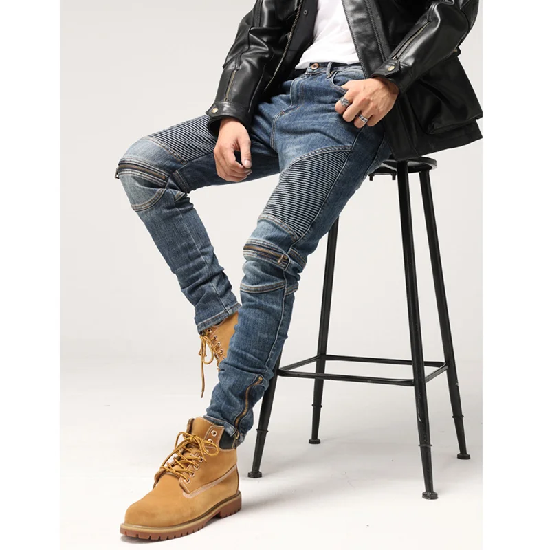 Streetwear Men 2022 Fashion New Pattern Splicing Knee Zipper Jeans Self-cultivation Temperament Blue Pencil Pants Autumn Female