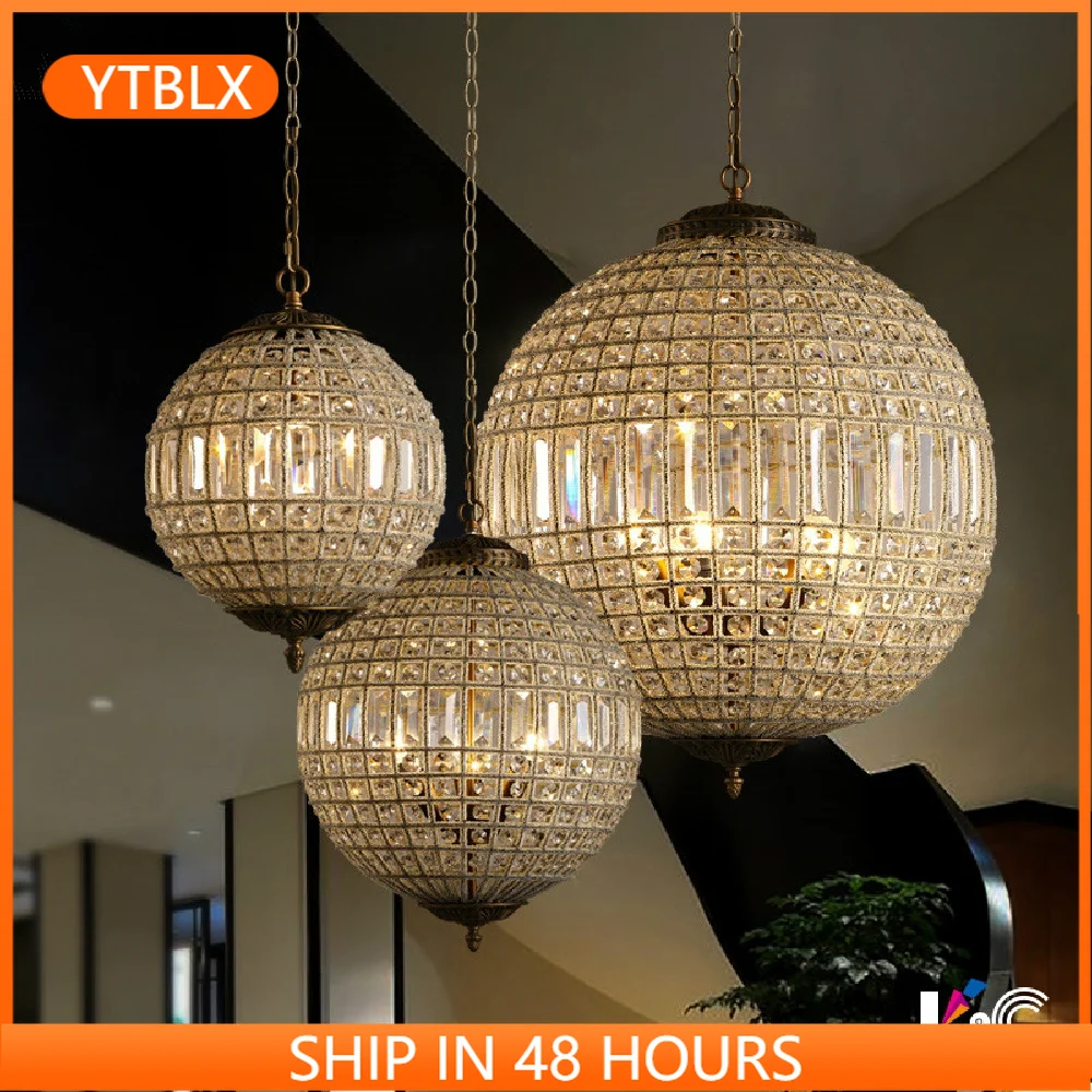 

American Luxury Lustre K9 Crystal Round Circle Metal Led Pendant Lights French Crystal Luminaria Led Hanging Lamp for Corridor