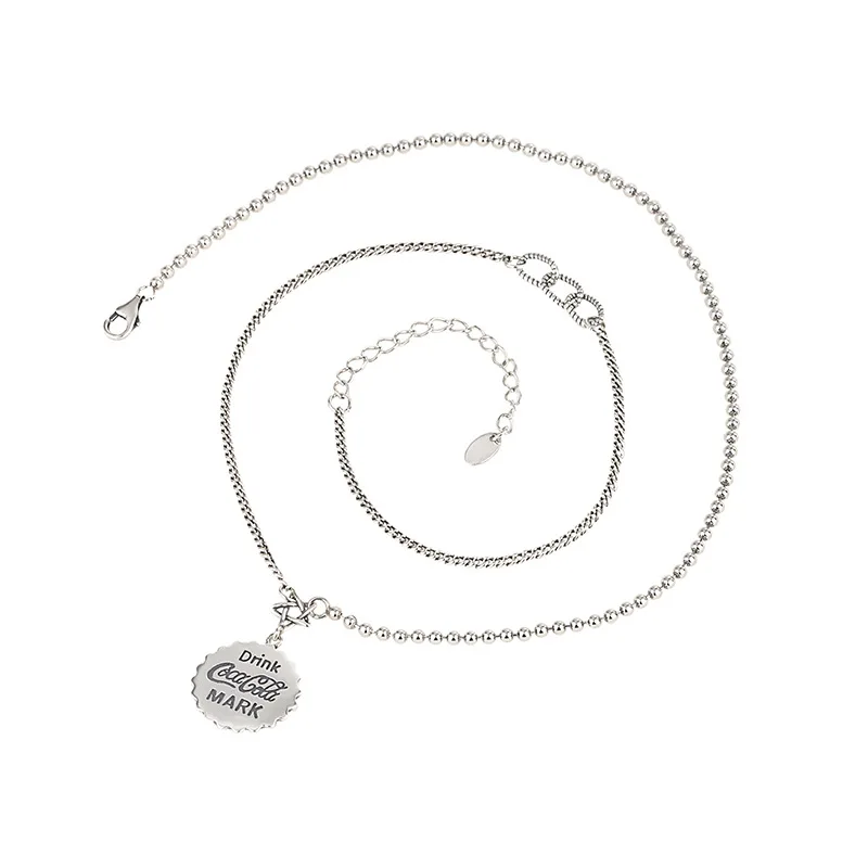 

S925 sterling silver necklace women's vintage Thai silver hexagram letter mixed hang tag personality pendants chains