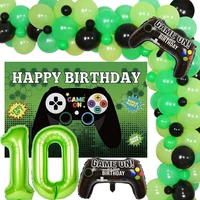 video game themed 10th birthday decoration balloon garland arch kit controller background gamer birthday party supplies