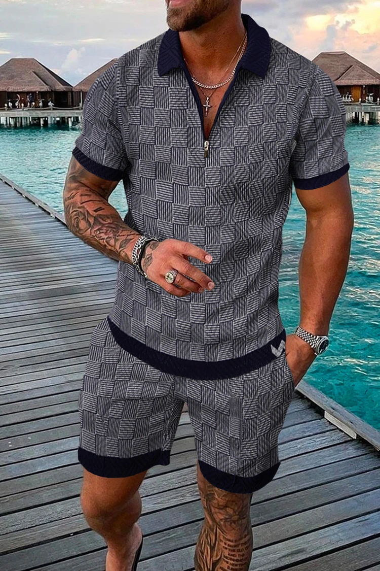 2023 Men Sports Suit Summer Short-sleeved Polo Shirt And Shorts Suit Two-piece Men's Golf Sports Fitness Clothing Oversized Size