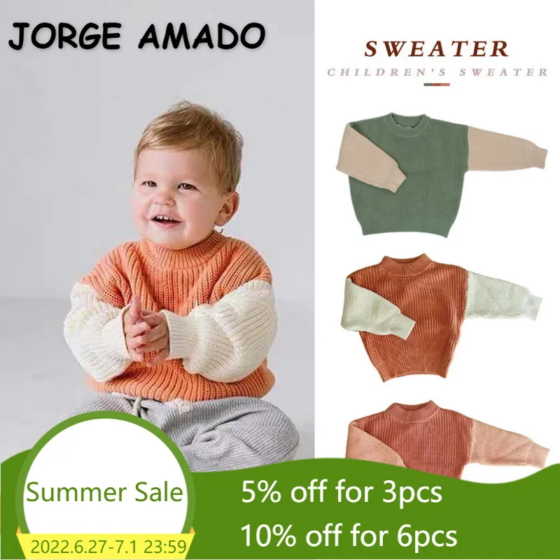 

2022 Korean Style New Spring Kids Boy Girl Sweater Pachwork Long Sleeves Knitwear Pullover Children Casual Clothes E030