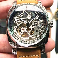 mens skeleton automatic mechanical watches luxury dual sapphire dial james bond punk mens wristwatches st1646 movemen