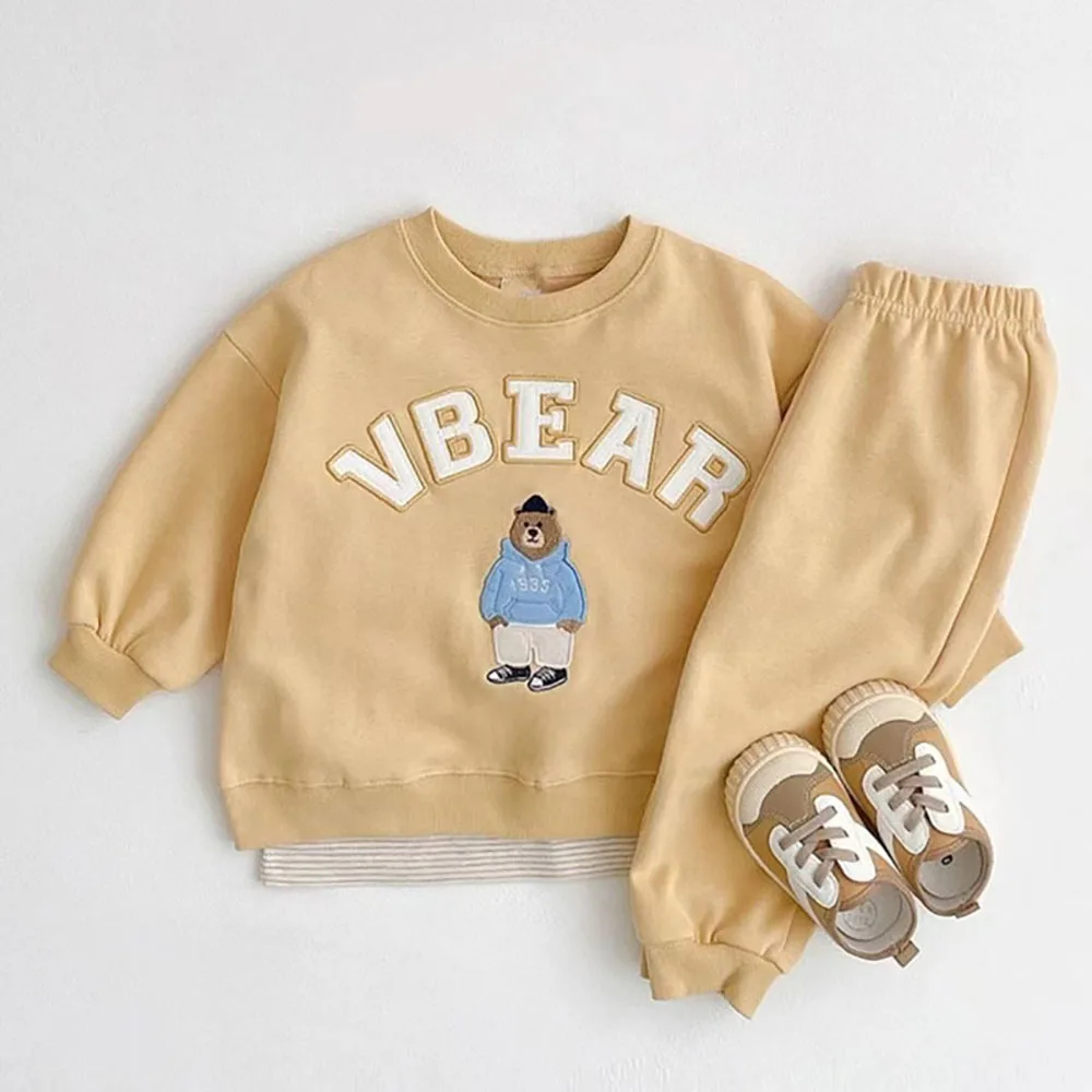 

Menoea New Children Boy Casual Sports Set Cute Bear Pullover Sweatshirts Autumn Two Piece Tops and Loose Cotton Pants 2pc Suit