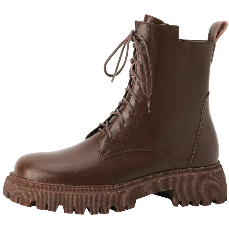 

Dilalula Outdoor Leisure Working Women Ankle Boots Autumn Winter Genuine Leather Thick Heels Lace-Up Shoes Woman Fashion Popular