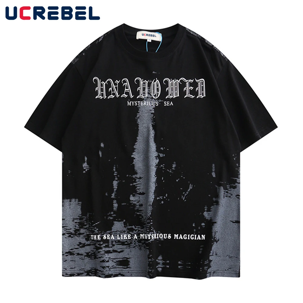 

Футболка мужская хлопковая с коротким рукавом и круглым вырезом, свободная повседневная Уличная одежда с принтом надписи Tie-dye, лето