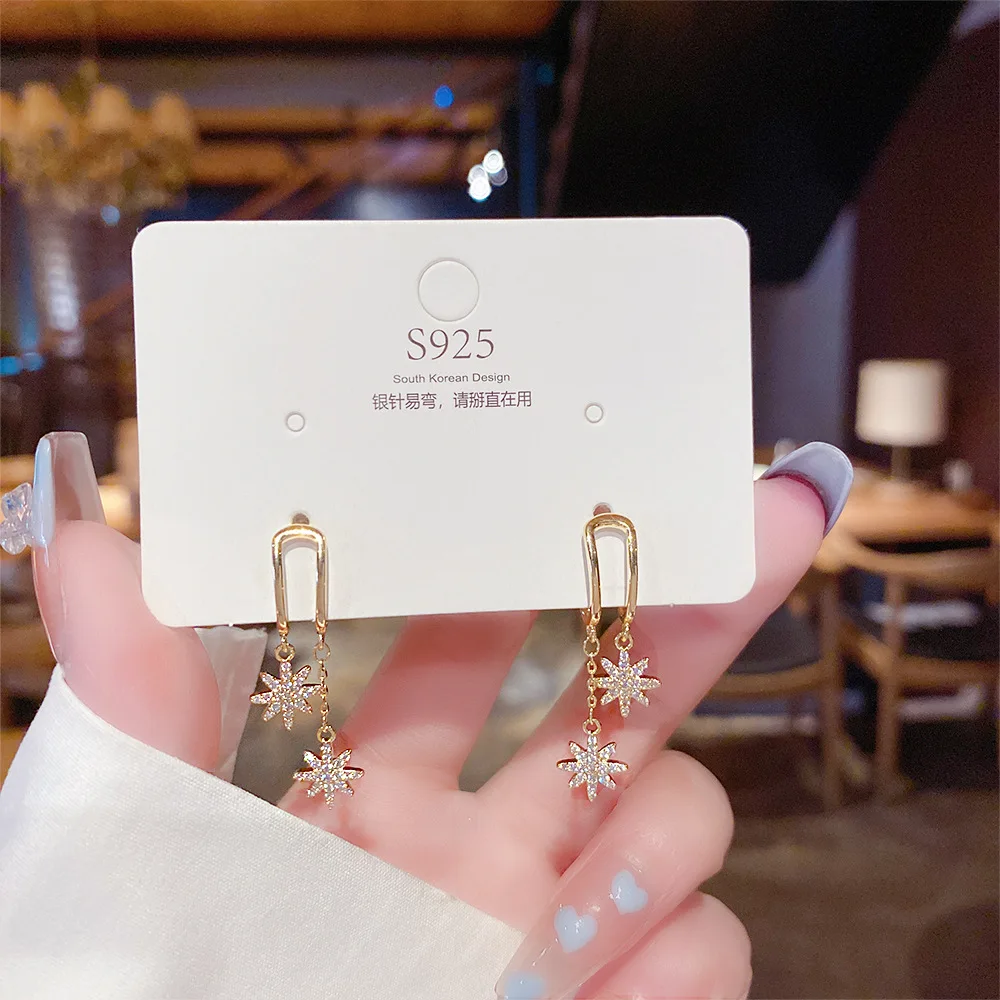 

S925 silver needle fashion pearl women's Earrings minority design sense octagonal star simple trend light luxury personality Pen