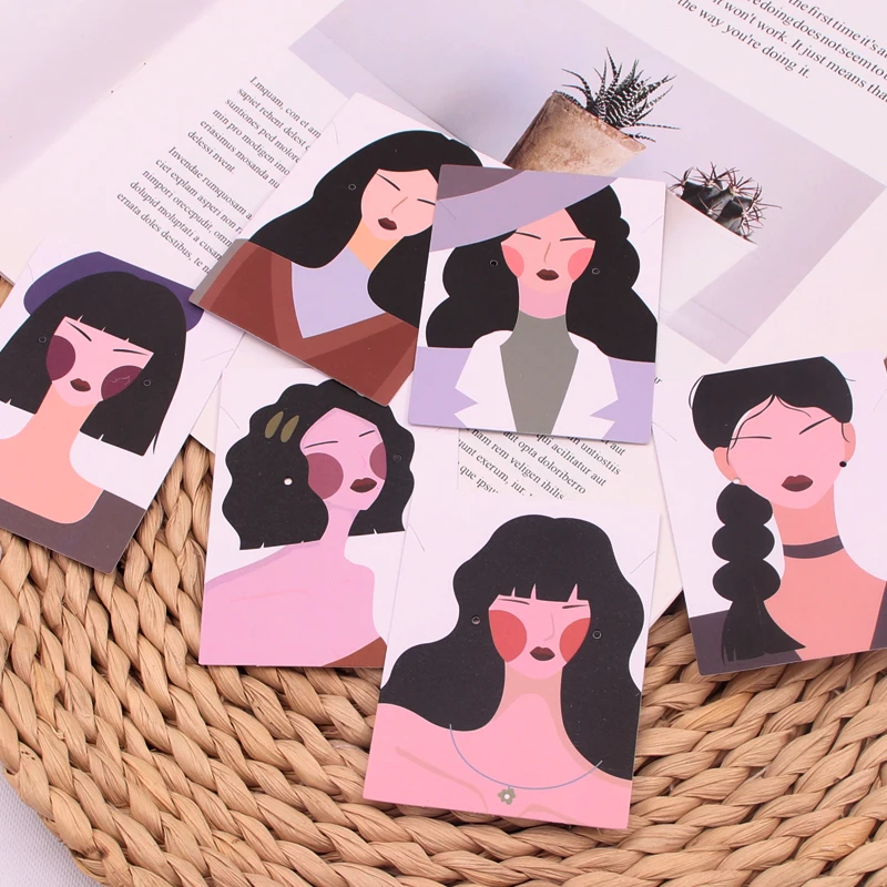 100Pcs Earrings Necklace Display Card Cardboard 6x8cm Goddess Head Series Stud Earrings Ear Clip Bracelet Packaging Jewelry Card