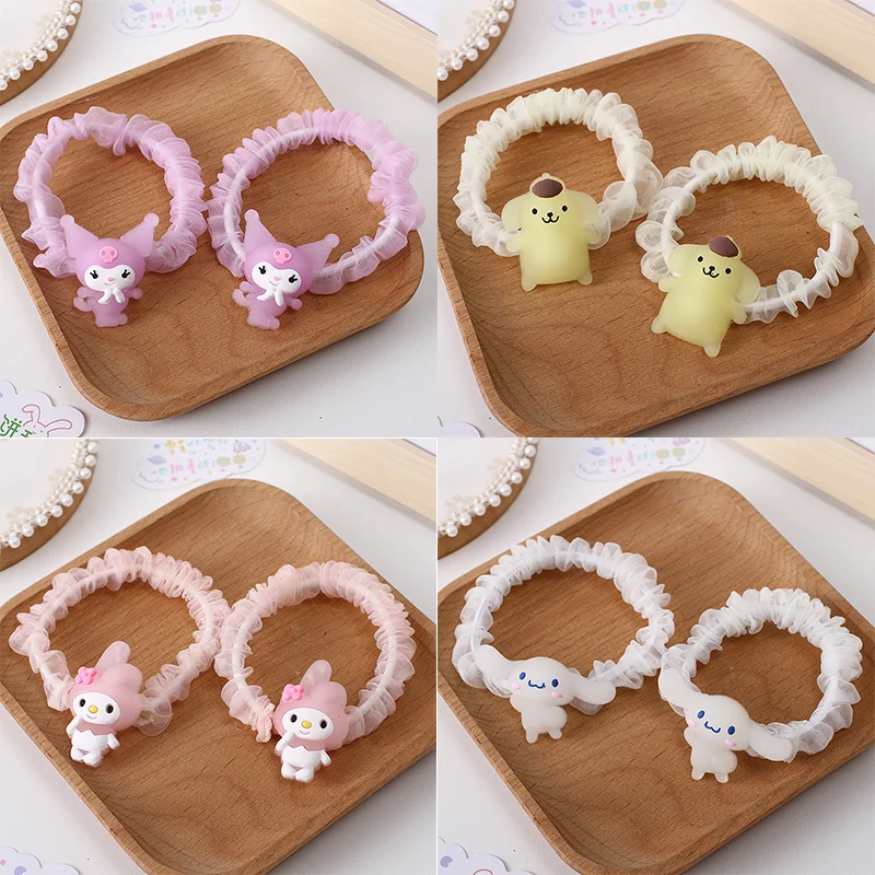 

2Pcs Anime Sanrios Cartoon Kuromi Cinnamoroll Melody Scrunchie Kawaii Small Intestine Sweet Simple Fashion Student Rubber Band