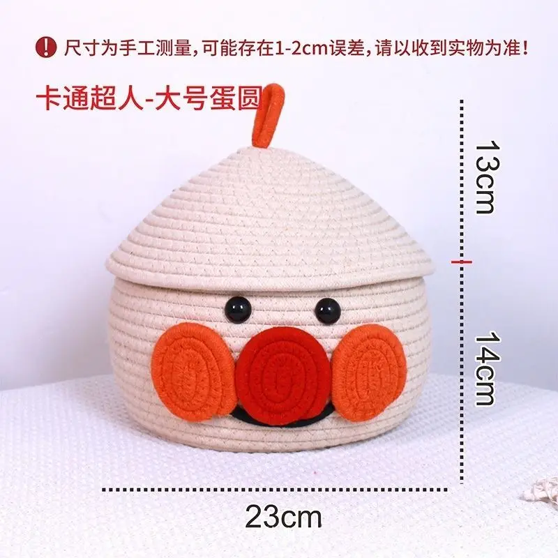 Фото Корзина для хранения Anpanman из хлопковой веревки ручной работы с крышкой: настольный органайзер для закусок, косметики, мелочей, одежды №5