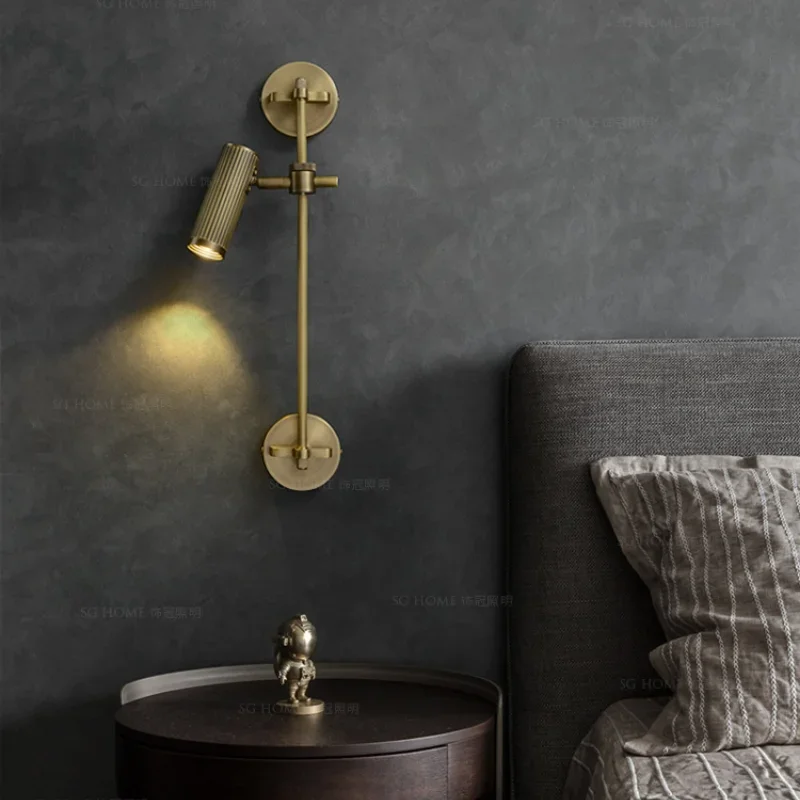 Полностью медный вращающийся светодиодный настенный светильник в стиле ретро