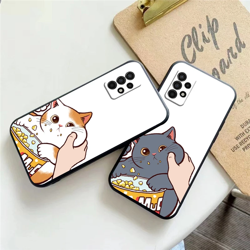 

Cartoon Cute Pinch Face Cat Phone Case For Samsung Galaxy A32 4G 5G A51 4G 5G A71 4G 5G A72 4G 5G Black Carcasa Coque