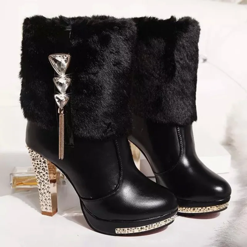 Luxury Brand Women Shoe Winter New Rhinestone Fashion Snow Boot Platform Coarse Pumps Women Boot Elegant Party Women Boot Botas images - 6