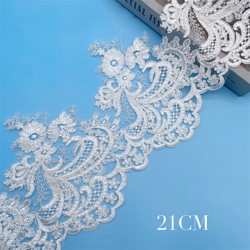 

10Yards Ivory Cording Fabric Flower Venise Venice Mesh Lace Trim Applique Sewing Craft for Wedding Decoration