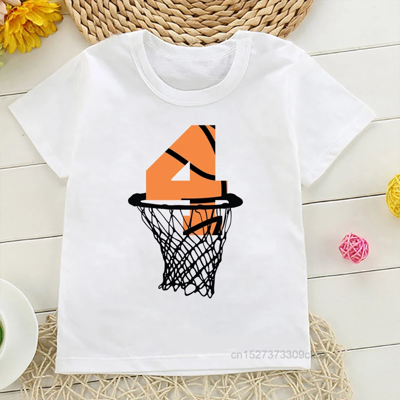 

Boys 1-10 Basketball Birthday Numbers T-shirts Children’S Basketball Players Shoot Into the Net Print Tees Top Kid Casual Wear