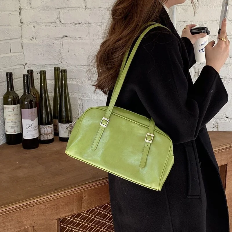 

Новая брендовая зеленая масляная Вощеная кожаная Универсальная высококачественная текстурная женская сумка-тоут через плечо для подмышек