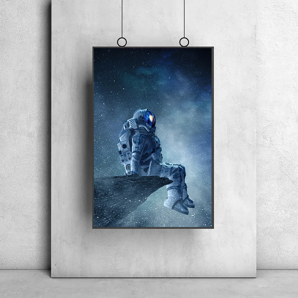 

Modern Astronaut Sitting In Space Poster Universe Star Paintings Print On Canvas Wall Art Picture Bedroom Home Room Decor