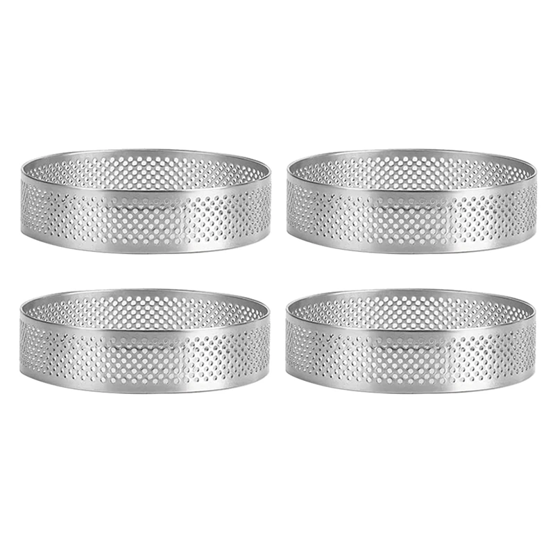 

4 Pack Stainless Steel Tart Rings 2.4In,Perforated Cake Mousse Ring,Cake Ring Mold,Round Cake Baking Tools