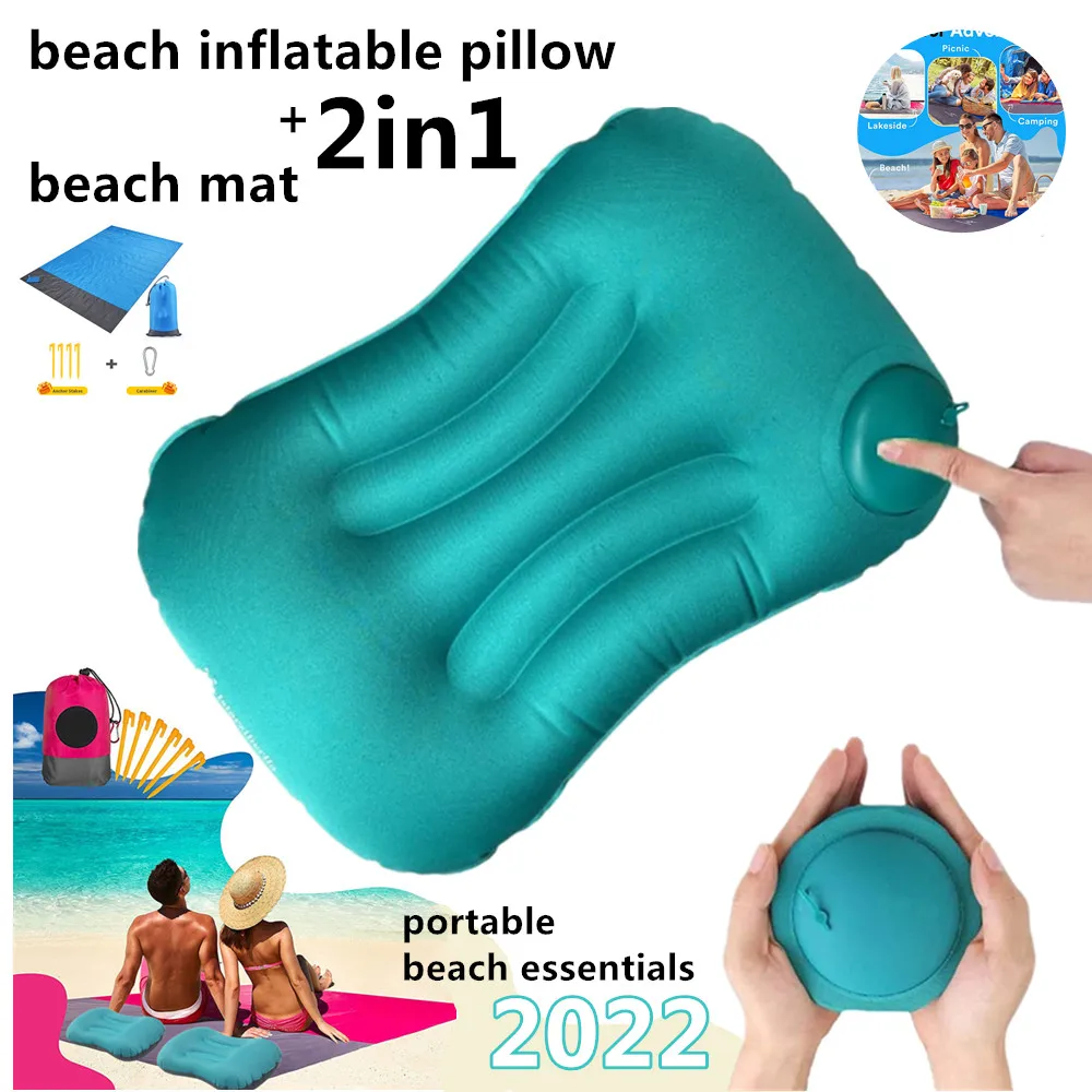 

Explosive outdoor products picnic mat folding portable moisture-proof beach mat polyester cloth + push-type inflatable pillow