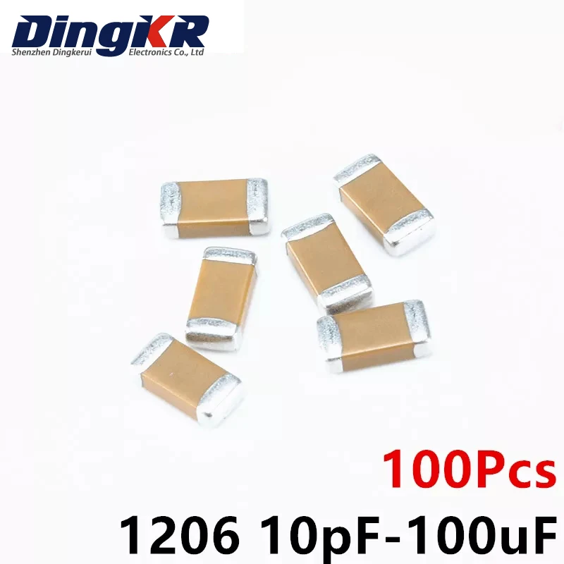 

100 шт., многослойный керамический конденсатор 1206 SMD 100 мкФ 10 нФ 2,2 НФ 1 мкф 4,7 мкФ 10 мкФ 1 мкф 6 пФ 50 в