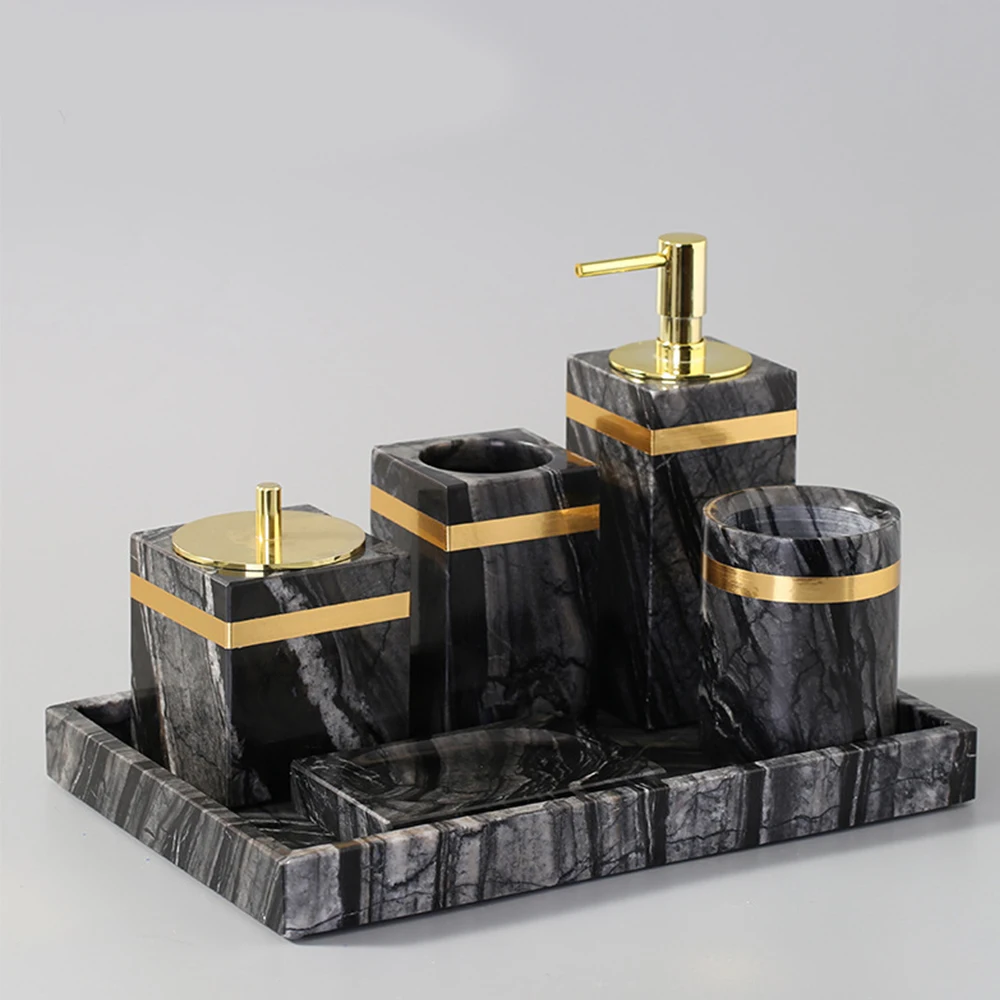 

Ceramic Marble Bathroom Accessories Wash Set Soap Dispenser Mouthwash Cup Toothbrush Holder Soap Dish Luxury European Toilet Kit