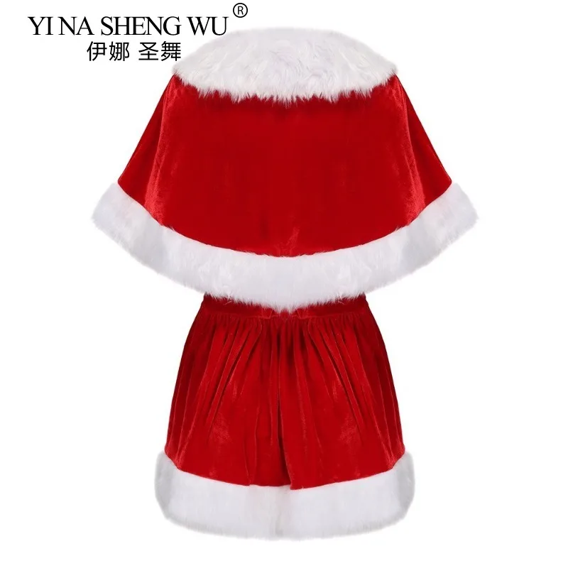 Женский бархатный костюм Санта-Клауса рождественский для взрослых шаль на