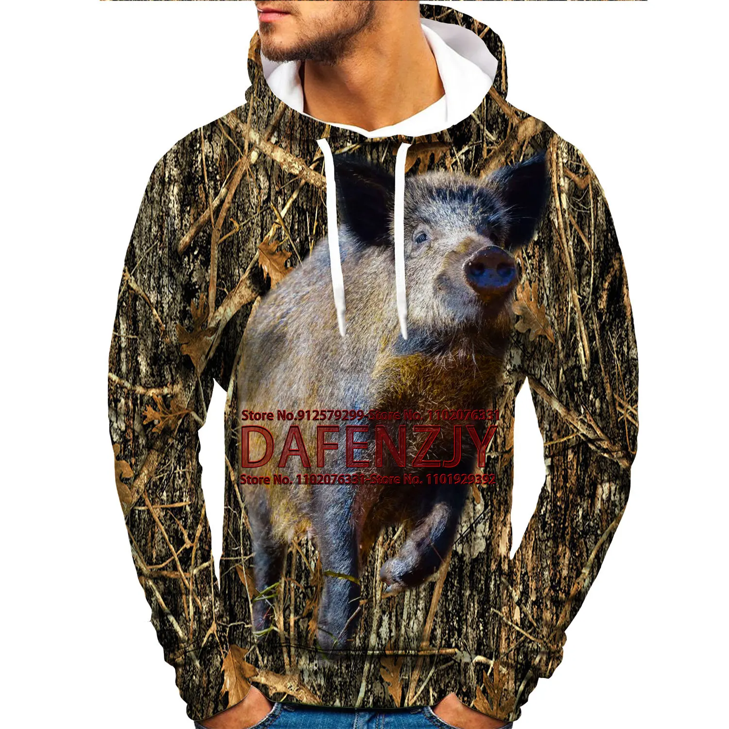 

Animal Pig 3D Print Camouflage Wild Boar Hoodies Hooded Hunting Casual Sweatshirts Harajuku Streetwear Men's Pullover Top