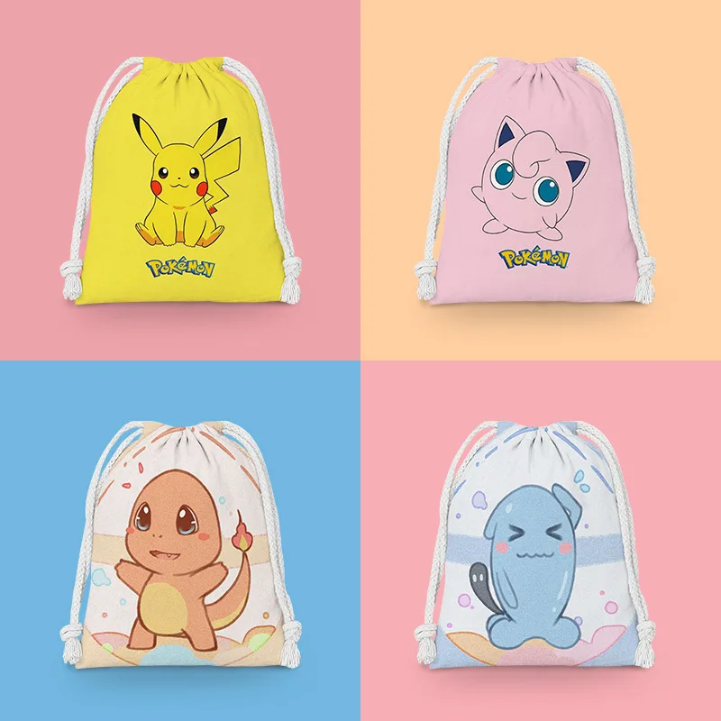 Original Pokemon Drawstring Bag Pikachu Gengar Snorlax Charmander Cute Printing Portable Toiletry Bag High Capacity Storage Bag