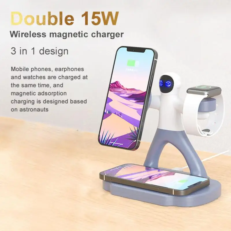 

Беспроводное зарядное устройство 3 в 1, 15 Вт, магнитная Беспроводная Зарядная база для IPhone12/13 Series, держатель для телефона, беспроводное заряд...