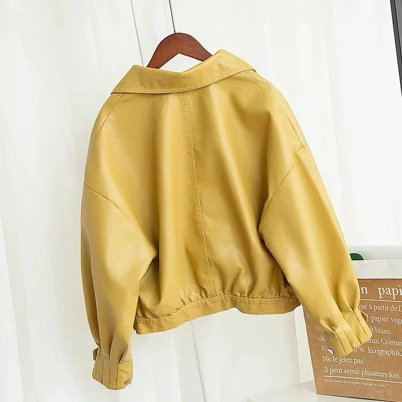 New Brand Leather jacket, Women's jacket, Autumn short spring, Korean version of PU motorcycle suit, Slim and slim winter jacket