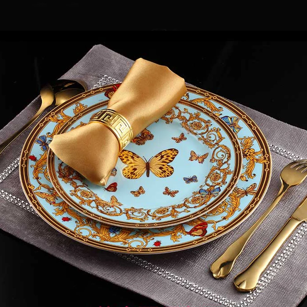 

Bone china Plate Tableware Ceramic plate Dinner Set Porcelain Dessert Plate Steak Salad Snack Cake Plates butterfly pattern