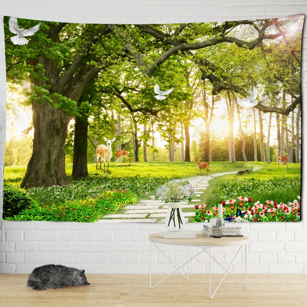 Каменная дорога в лесу гобелен 3D лесной пейзаж настенная подвеска богемном стиле
