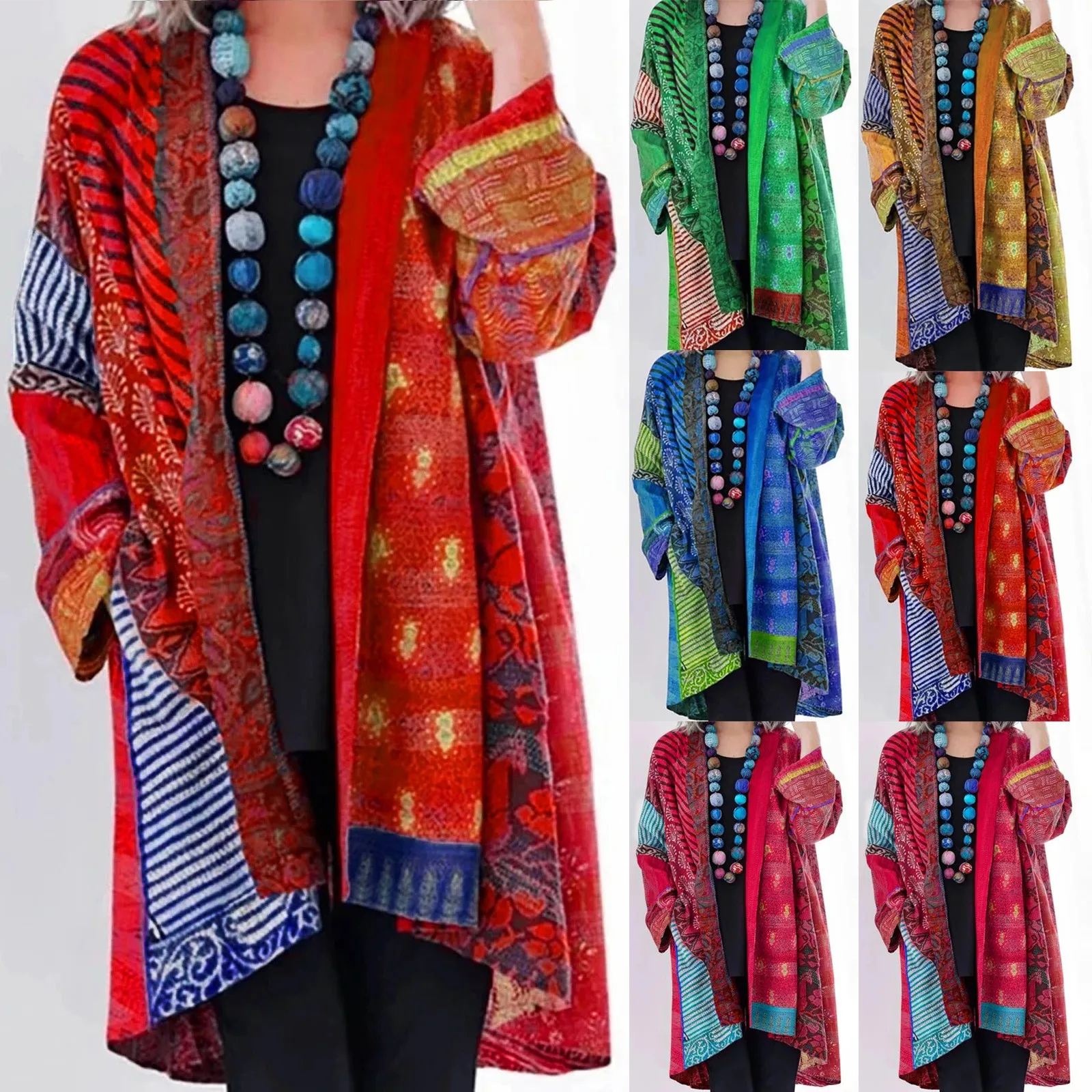 

Кардиган женский с длинным рукавом, модная Повседневная рубашка с принтом в стиле бохо, свободный винтажный джемпер с карманами, свитера