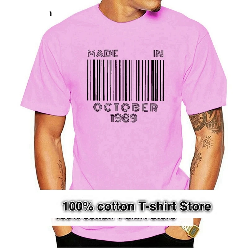 

Made In October 1989 T Shirt Born In October Barcode 30th Birthday Gift T-Shirt Men Short Sleeved Vintage Tee Shirt Cotton