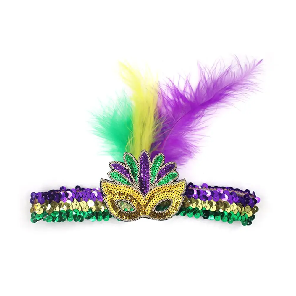 Ободок для волос с пайетками и перьями P6G1