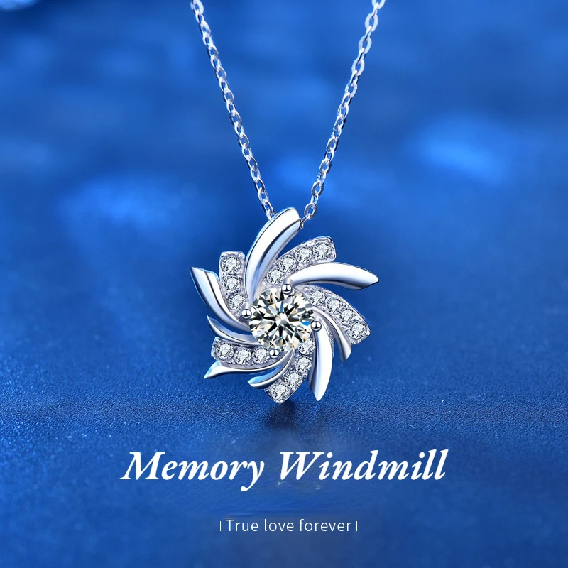 

Windmill 100% Moissanite Necklace Female S925 Sterling Silver Pendant Luxury Niche Design Clavicle Neck Chain to Send Girlfriend