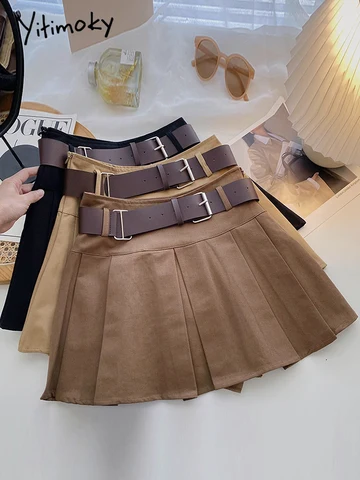 Yitimoky Pleated Skirts for Women Mini Y2k Summer Sashes 2022 Korean Fashion Clothing Harajuku Black High Waist Casual Elegant