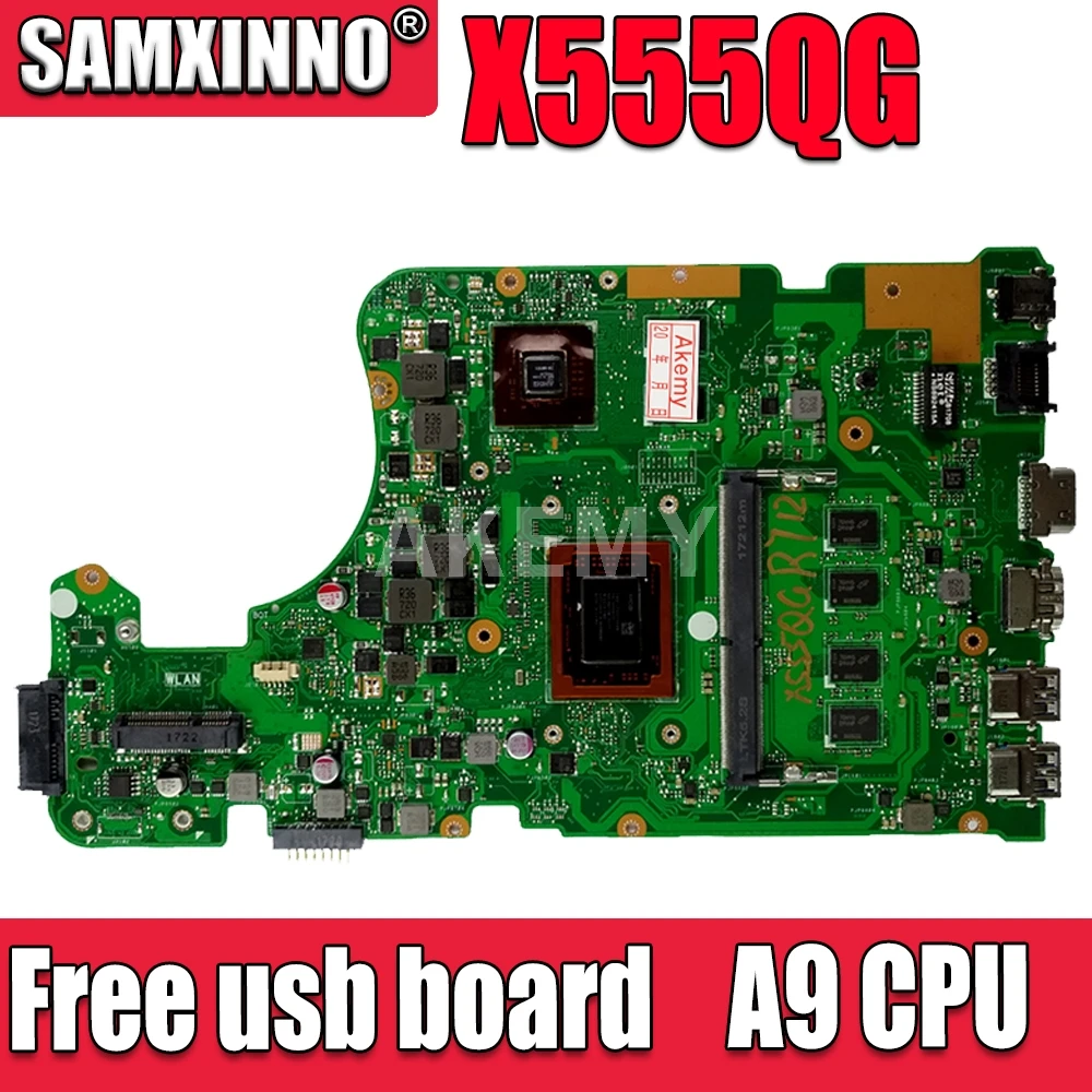 

Материнская плата SAMXINNO для ноутбука ASUS A555Q X555QG X555BP X555B, материнская плата A9 CPU 8 Гб RAM 2 Гб, графическая материнская плата