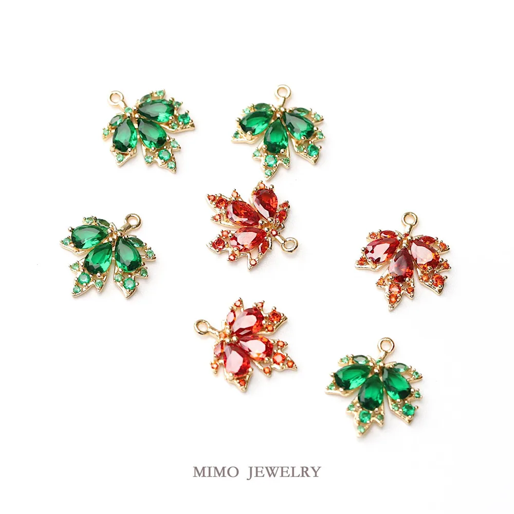 

Color Preserving Copper Plated Real Gold Micro Set Zircon Red Maple Green Maple Leaf Pendant DIY Handmade Accessories