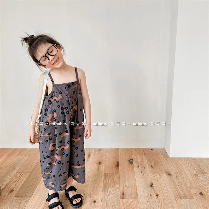 

2023 Summer New Children Loose Overalls Fashion Print Girls Loose Jumpsuit Kids Sling Pants Baby Casual Trousers Boys Clothes