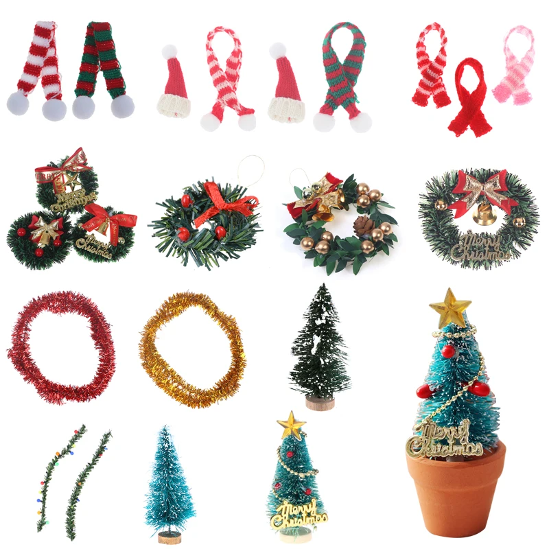 

1/12 Dollhouse Miniature Christmas Theme Mini Decoration Christmas Tree ＆ Wreath Garland DIY Christmas Dollhouse Accessory